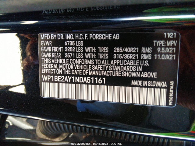 2022 Porsche Cayenne, VIN: WP1BE2AY1NDA51161
