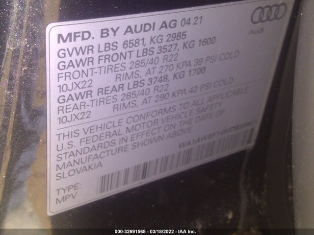 2021 Audi SQ7, VIN: WA1AWBF14MD038967