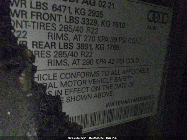 2021 Audi Q8, VIN: WA1EVAF14MD027532