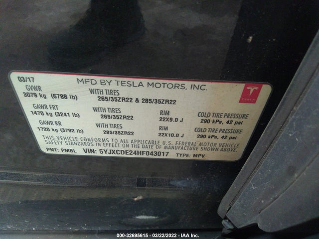 Tesla Model X 90d/75d/100d 2017 5YJXCDE24HF043017 Image 9