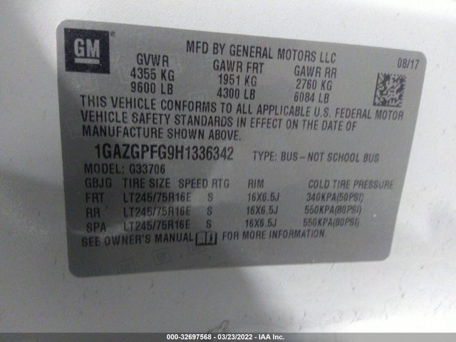 2017 Chevrolet Express, VIN: 1GAZGPFG9H1336342
