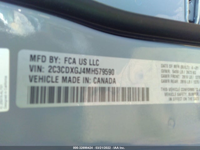2021 DODGE CHARGER SCAT PACK VIN: 2C3CDXGJ4MH579590