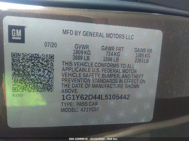 2020 Chevrolet Corvette, VIN: 1G1Y62D44L5105442