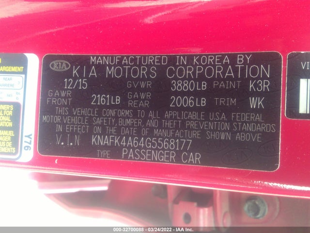 2016 Kia Forte, VIN: KNAFK4A64G5568177