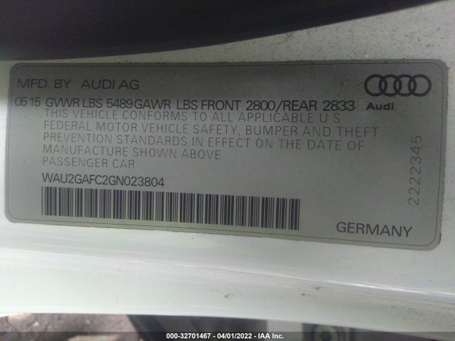 2016 Audi A7, VIN: WAU2GAFC2GN023804