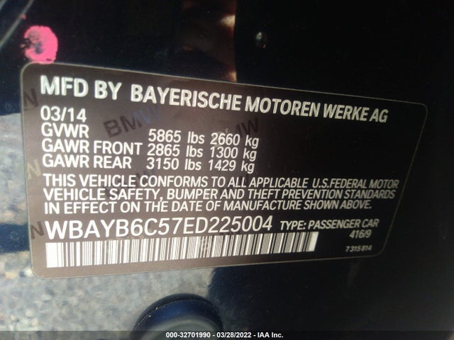 2014 BMW 7 Series, VIN: WBAYB6C57ED225004