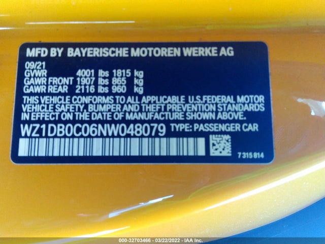2022 Toyota Supra, VIN: WZ1DB0C06NW048079