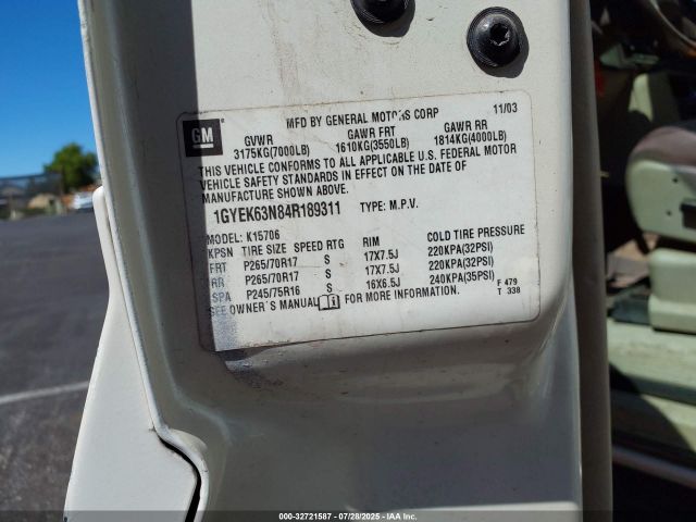 2004 CADILLAC ESCALADE 1GYEK63N84R189311 Photo 8