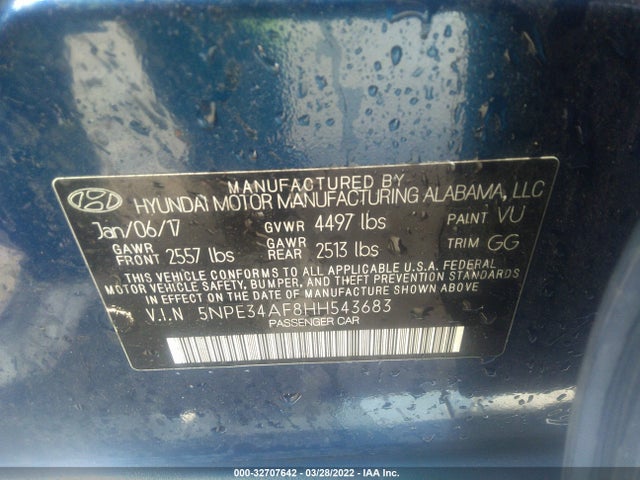 2017 HYUNDAI SONATA VIN: 5NPE34AF8HH543683