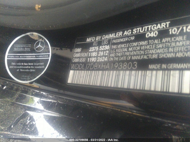 2017 Mercedes-Benz CLS-Class, VIN: WDDLJ7DBXHA193803