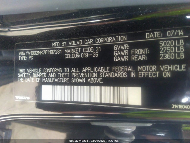 2015 Volvo S80, VIN: YV1902MK7F1187281