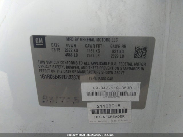 2015 Chevrolet Volt, VIN: 1G1RC6E49FU123870