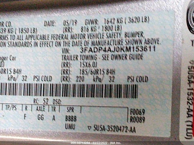 2019 Ford Fiesta, VIN: 3FADP4AJ0KM153611
