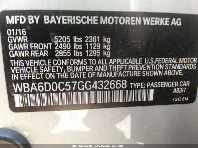 2016 BMW 6 Series, VIN: WBA6D0C57GG432668