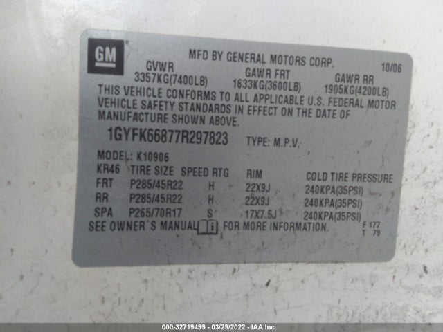 1GYFK66877R297823 Cadillac ESCALADE ESV