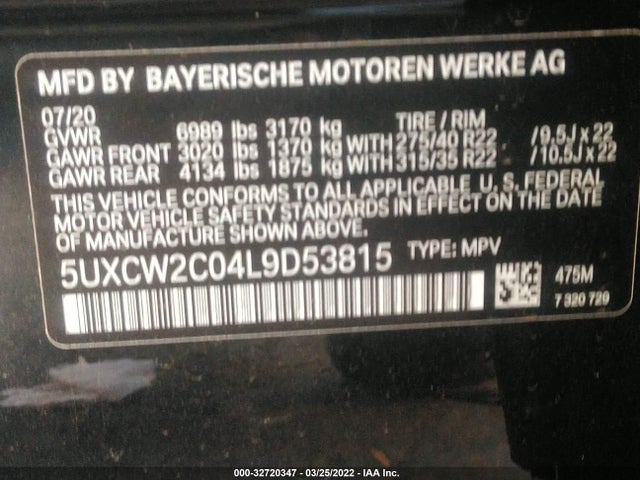 2020 BMW X7, VIN: 5UXCW2C04L9D53815