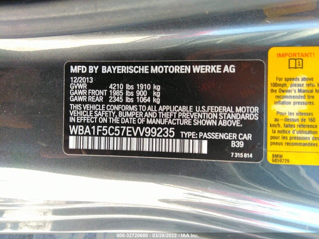 2014 BMW 2 Series, VIN: WBA1F5C57EVV99235