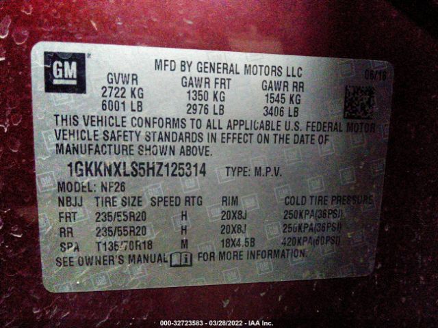 1GKKNXLS5HZ125314 GMC Acadia Denali