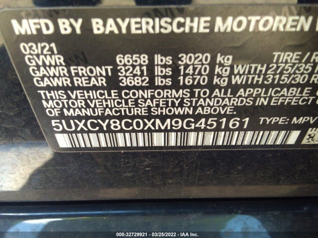 2021 BMW X6, VIN: 5UXCY8C0XM9G45161