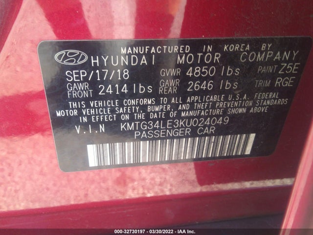 2019 Genesis G70, VIN: KMTG34LE3KU024049