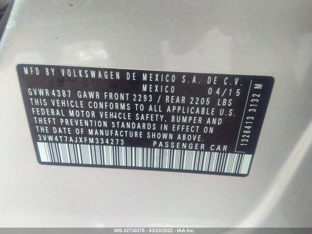 3VW4T7AJXFM334273 Volkswagen Jetta Sedan 2.0t Gli Sel