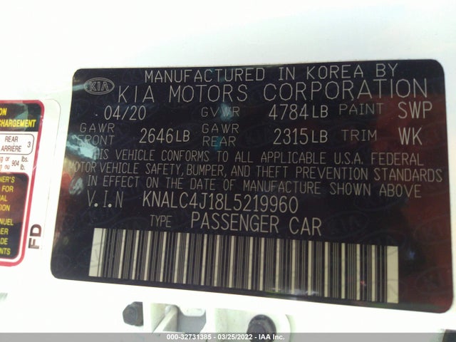 2020 Kia Cadenza, VIN: KNALC4J18L5219960