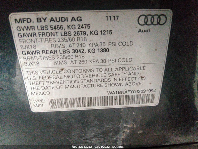 WA1BNAFY0J2091994 Audi Q5 Premium Plus