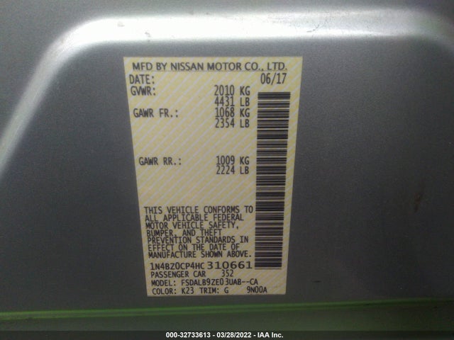 2017 Nissan Leaf, VIN: 1N4BZ0CP4HC310661