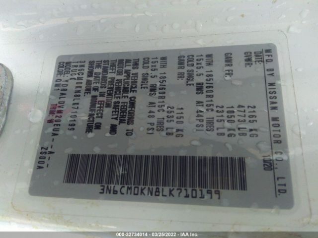 3N6CM0KN8LK710199 Nissan Nv200 Compact Cargo S Xtronic Cvt