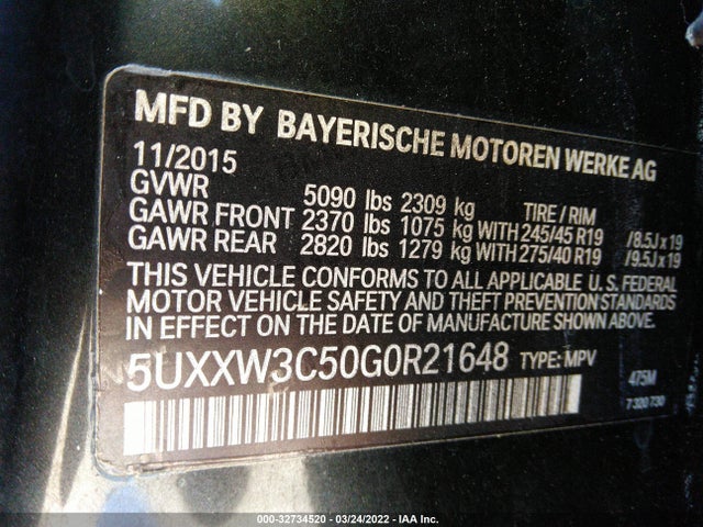 2016 BMW X4, VIN: 5UXXW3C50G0R21648