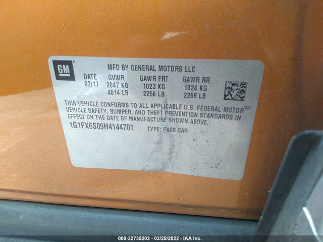2017 Chevrolet Bolt EV, VIN: 1G1FX6S09H4144701