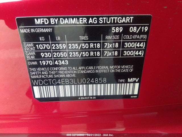 2020 Mercedes-Benz GLA-Class, VIN: WDCTG4EB3LU024858