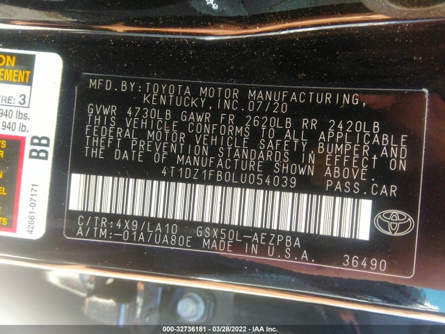 2020 Toyota Avalon, VIN: 4T1DZ1FB0LU054039