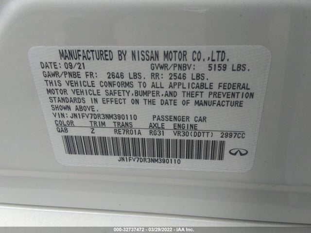 2022 Infiniti Q50, VIN: JN1FV7DR3NM390110