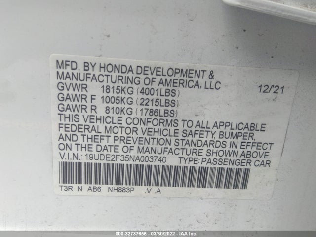 2022 Acura ILX, VIN: 19UDE2F35NA003740