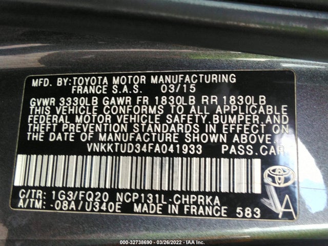 2015 Toyota Yaris, VIN: VNKKTUD34FA041933