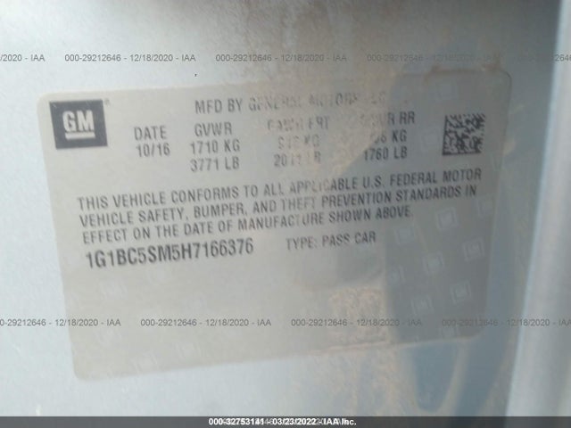 Chevrolet CRUZE LS 2017 1G1BC5SM5H7166376 Image 10