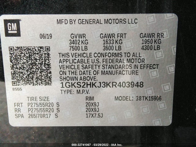 2019 GMC Yukon XL, VIN: 1GKS2HKJ3KR403948