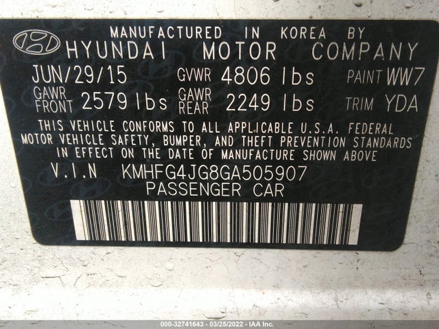 2016 Hyundai Azera, VIN: KMHFG4JG8GA505907