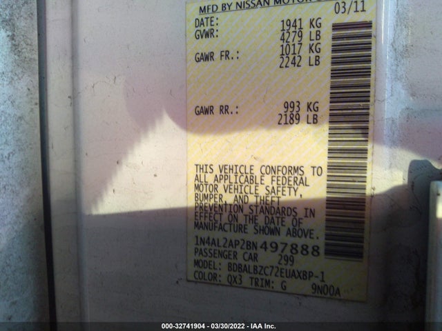 2011 NISSAN ALTIMA 2.5 S VIN: 1N4AL2AP2BN497888