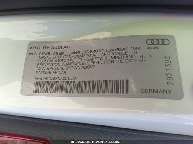 2022 Audi A5, VIN: WAUABCF5XNA004526