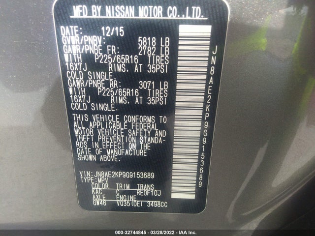 2016 Nissan Quest, VIN: JN8AE2KP9G9153689