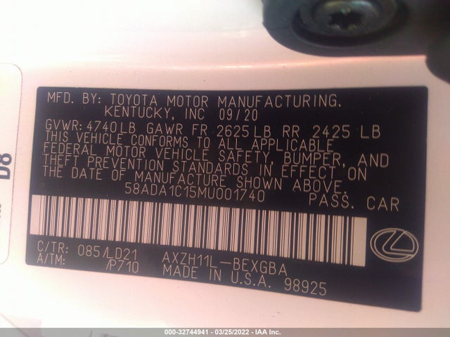 2021 Lexus ES, VIN: 58ADA1C15MU001740