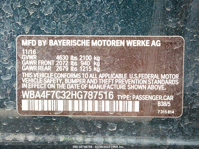 2017 BMW 4 Series, VIN: WBA4F7C32HG787516