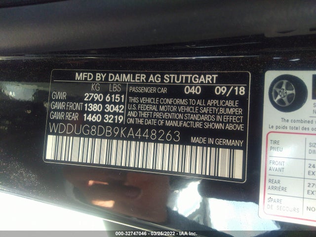 2019 Mercedes-Benz S-Class, VIN: WDDUG8DB9KA448263