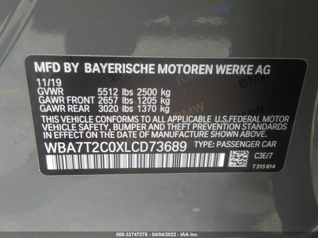 2020 BMW 7 Series, VIN: WBA7T2C0XLCD73689