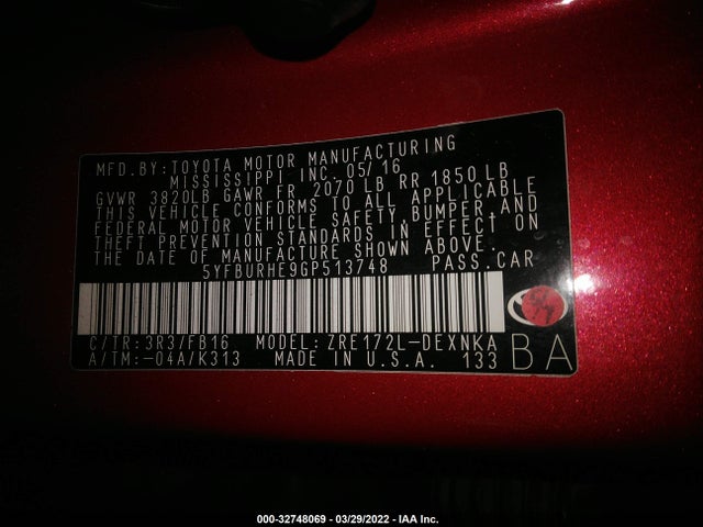 Toyota Corolla Le Plus 2016 5YFBURHE9GP513748 Image 9