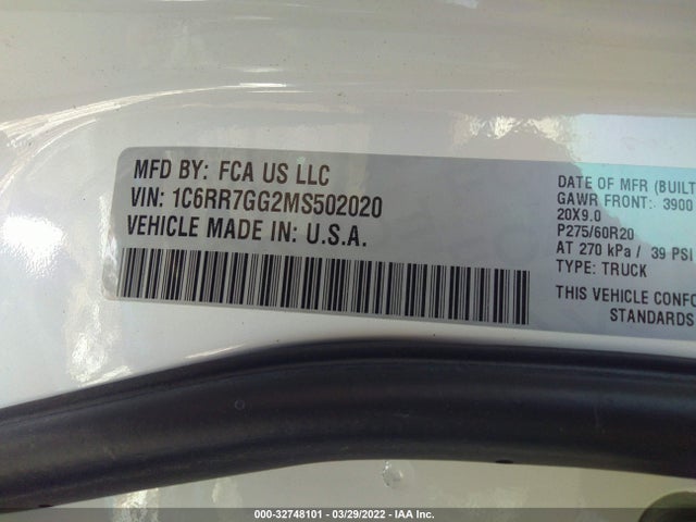 2021 Ram 1500, VIN: 1C6RR7GG2MS502020