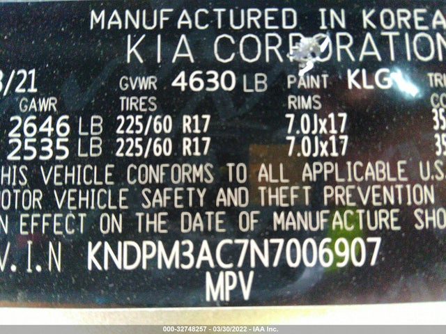 2022 Kia Sportage, VIN: KNDPM3AC7N7006907