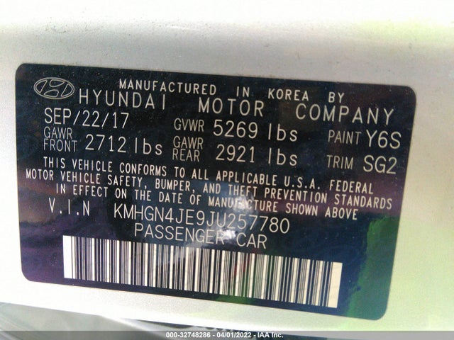 2018 Genesis G80, VIN: KMHGN4JE9JU257780